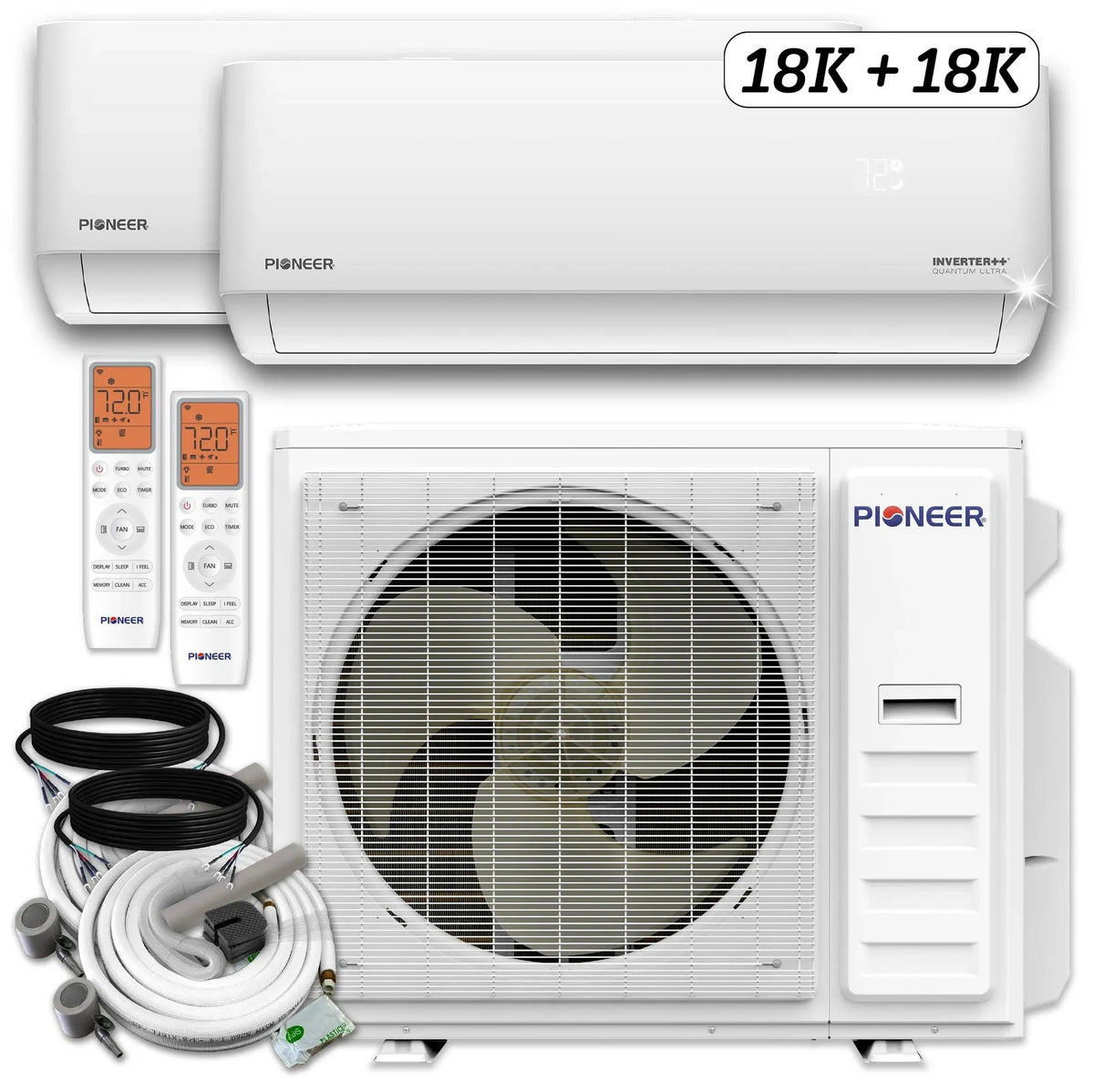 Pioneer 36,000 BTU (18K + 18K) 3-Ton Quantum Ultra 22.5 SEER2 Energy-Star 2 Zone Heat Pump - 230V