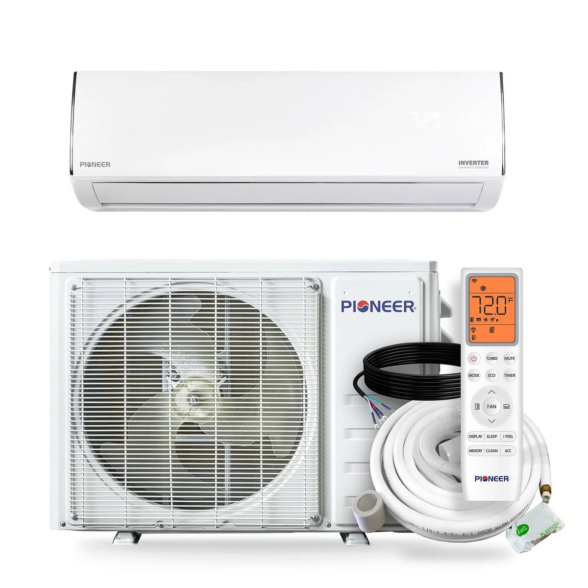 Pioneer® Diamante Essenza™ 17,000 BTU 17 SEER2 230V High-Wall Ductless Mini-Split Air Conditioner Inverter Heat Pump with 16 Ft. Kit