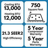Senville LETO 12,000 BTU 21.3 SEER2 Single Zone Ductless Mini Split - 230V