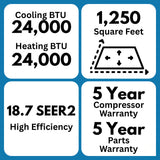 Senville LETO 24,000 BTU 18.7 SEER2 Single Zone Ductless Mini Split - 230V