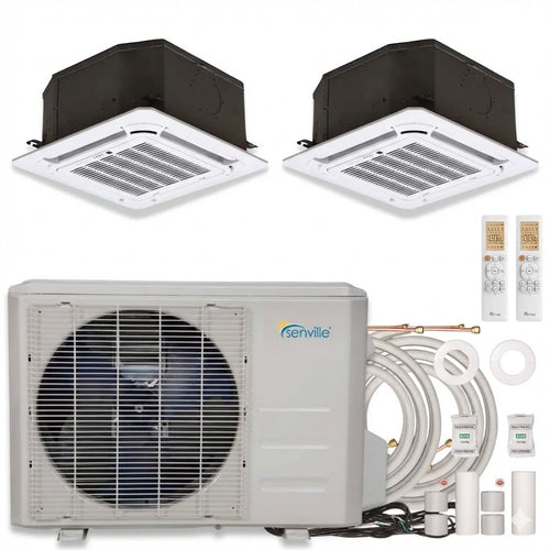 Senville AURA 27,000 (9K + 18K) BTU 23 SEER2 Ceiling Cassette 2 Zone Ductless Mini Split - Energy Star - 230V