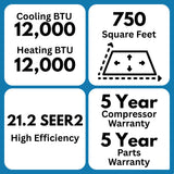 Senville LETO 12,000 BTU 21.2 SEER2 Single Zone Ductless Mini Split - 115V