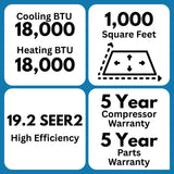 Senville LETO 18,000 BTU 19.2 SEER2 Single Zone Ductless Mini Split - 230V