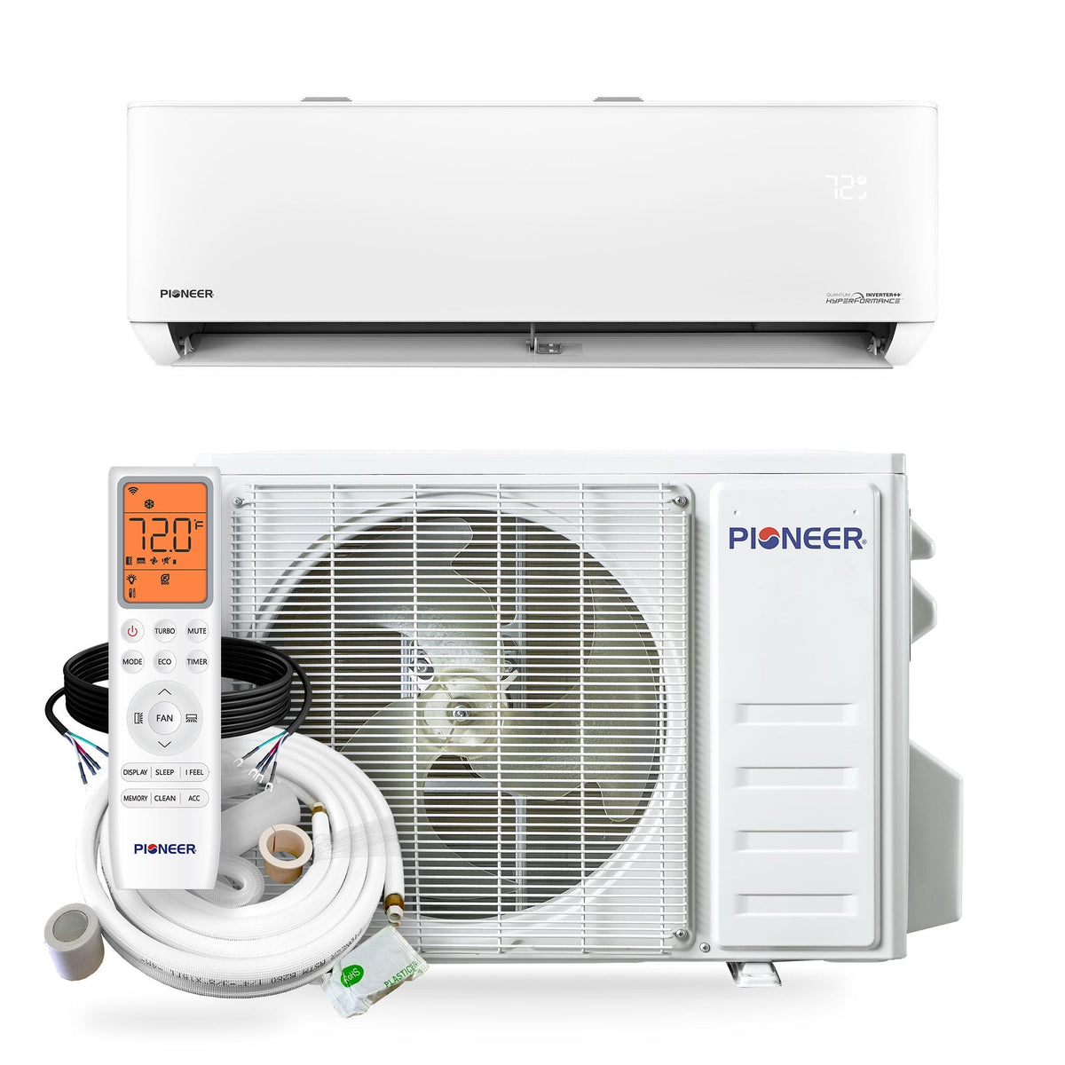 Pioneer® Quantum Hyperformance™ 18,000 BTU 23.5 SEER2 230V High-Wall Ductless Energy-Star Mini-Split Air Conditioner Inverter Hyper Heat Pump Full Set