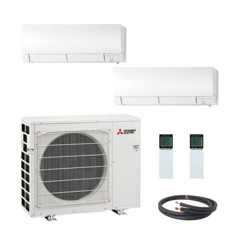 Mitsubishi 20,000 BTU (6K + 6K) GX-Series 20 SEER2 Dual Zone Wall Mount Mini Split Heat Pump System - R454B | 230V