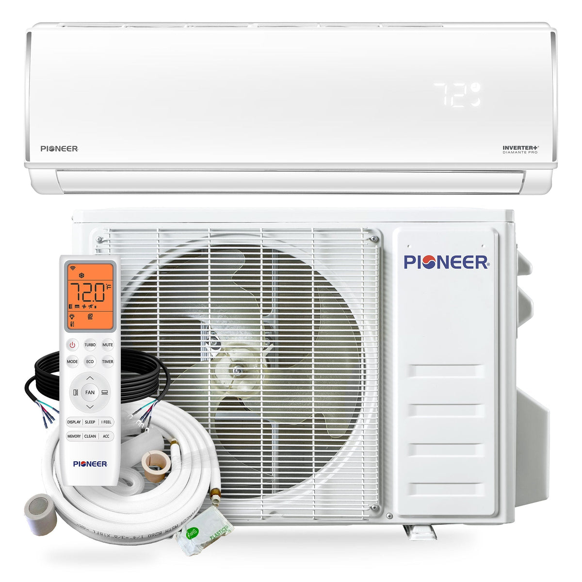Pioneer® Diamante Pro™ 36,000 BTU 19 SEER2 230V High-Wall Ductless Mini-Split Air Conditioner Inverter Heat Pump with 16 Ft. Kit