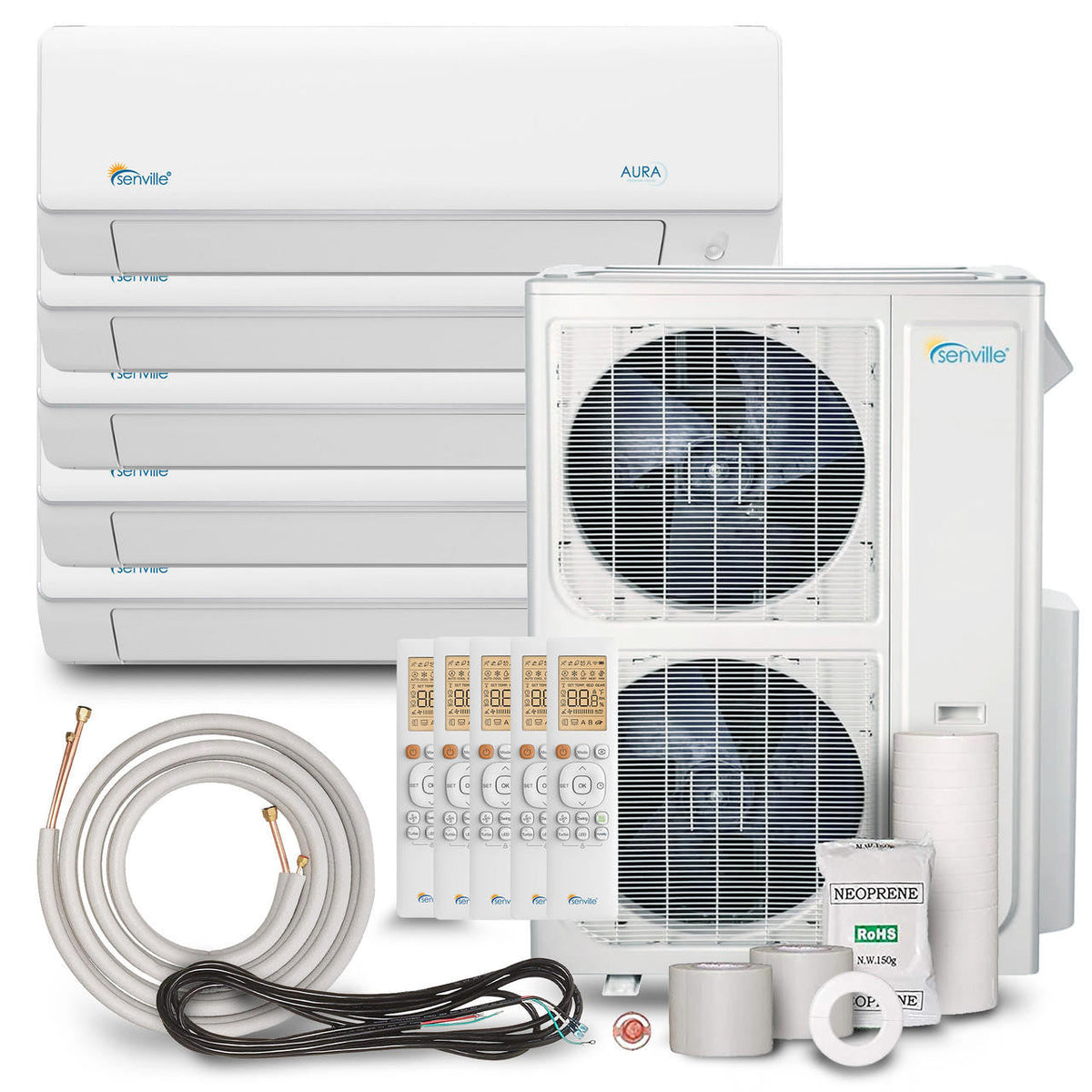 Senville AURA 48,000 BTU (9K + 9K + 9K + 9K + 9K) 23 SEER2 5 Zone Mini Split Air Conditioner - 230V