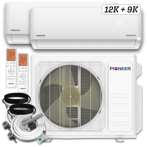 Pioneer Dual Split 21,000 BTU (9K + 12K) 1.5-Ton Quantum Ultra Wi-Fi 24 SEER2 Energy-Star Multi (2) Zone Wall Mount Air Conditioner Heat Pump 230-Volt