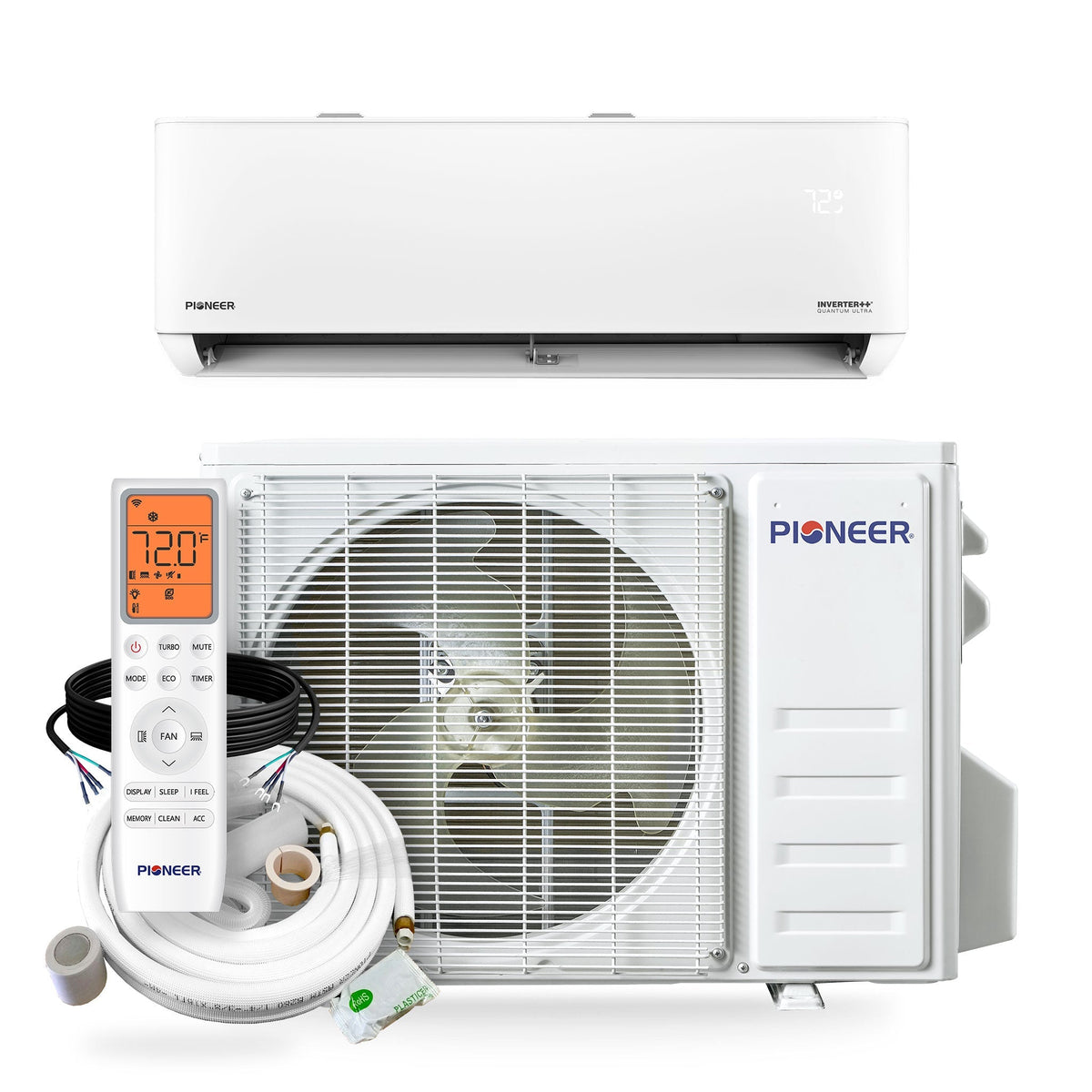 Pioneer® Quantum Ultra™ 12,000 BTU 23 SEER2 115V High-Wall Ductless Energy-Star Mini-Split Air Conditioner Inverter Heat Pump Full Set