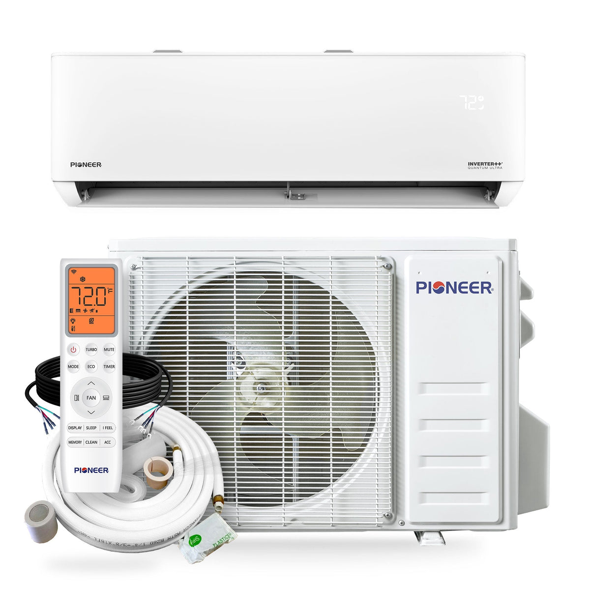 Pioneer® Quantum Ultra™ 23,000 BTU 23 SEER2 230V High-Wall Ductless Energy-Star Mini-Split Air Conditioner Inverter Heat Pump Full Set